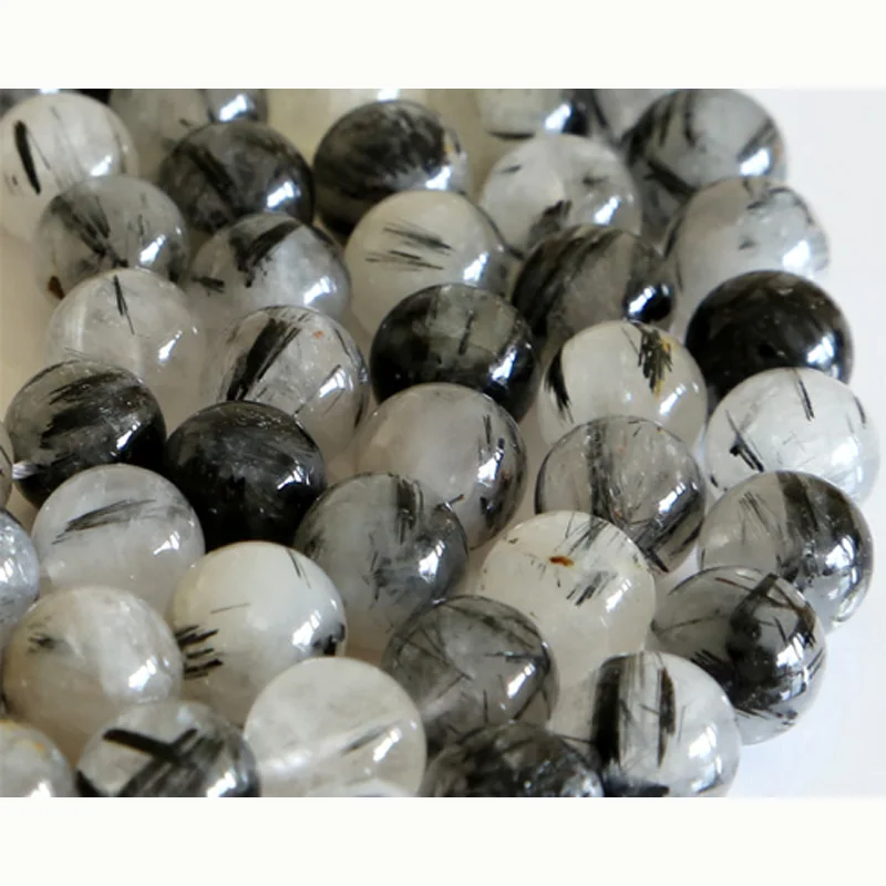 

Natural Genuine Black Tourmaline Rutilated Needle Quartz Round Loose Stone Beads 3-18mm DIY Necklaces or Bracelets 15" 02830