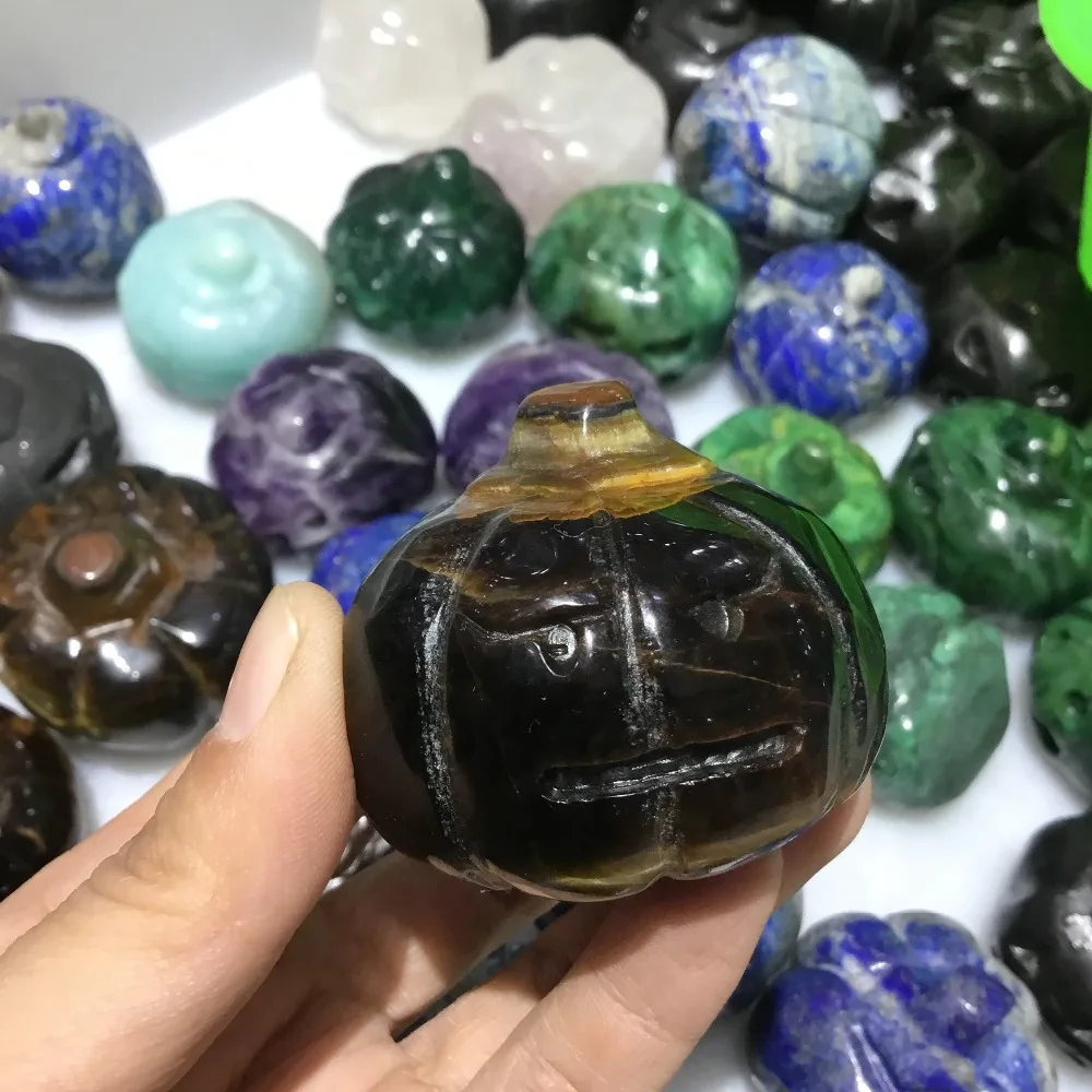 Натуральный резной драгоценный камень кристалл ремесло Хэллоуин Тыква черепа