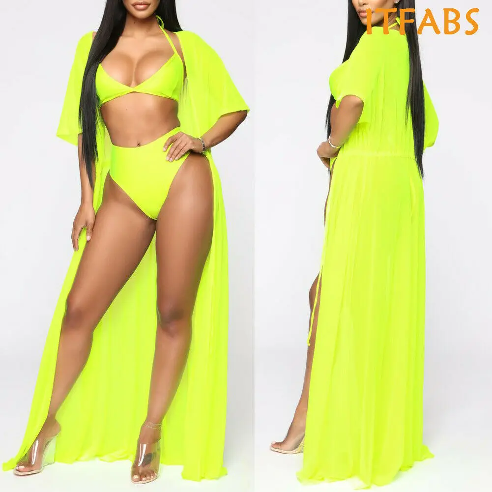 Женский купальник бикини накидка Пляжная макси юбка парео платье короткий рукав