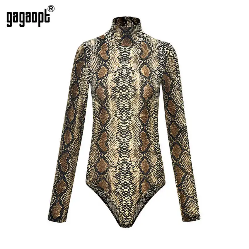 Gagaopt, Леопардовый сексуальный боди для женщин, женский боди с длинным рукавом, Змеиный Зебра, облегающий спортивный комбинезон - Цвет: Snake 1