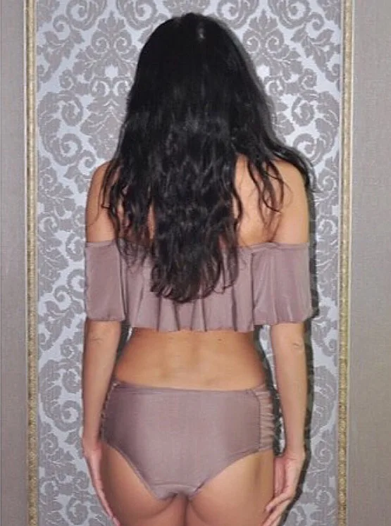 Сексуальные Купальники Рюшами Бандо Бикини 2017 Женские с Завышенной Талией и