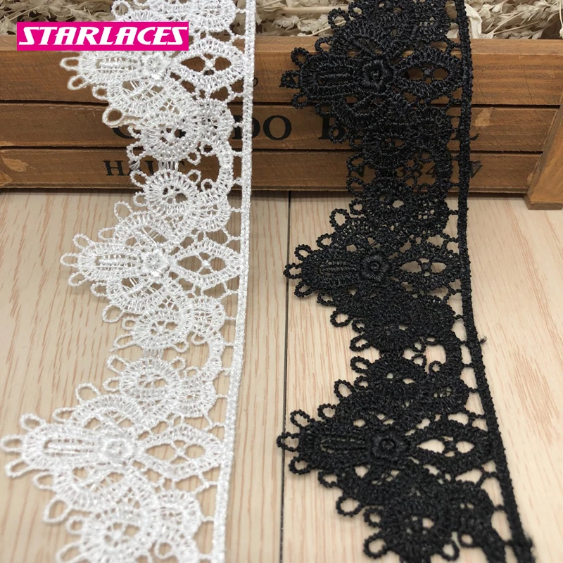 14yards width 4.8cm Black white polyester embroidery water-soluble bar code lace fabric ribbon Clothing dress DIY accessories | Дом и сад