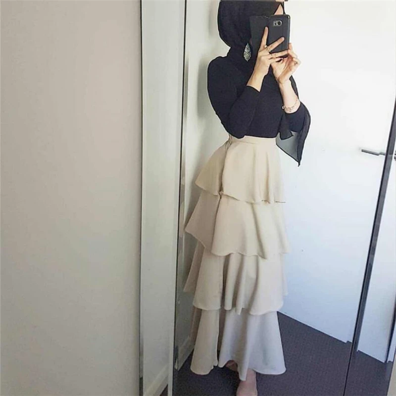 2019 летние новые многоуровневые скромные мусульманские юбки для женщин Дубай