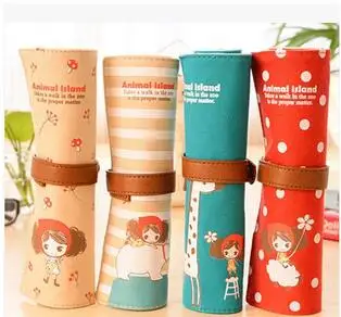 

1PCS/lot Island cute girl&Animal Canvas pen & pencil bag school pencil case Storage bag papelaria material escolar Stationery