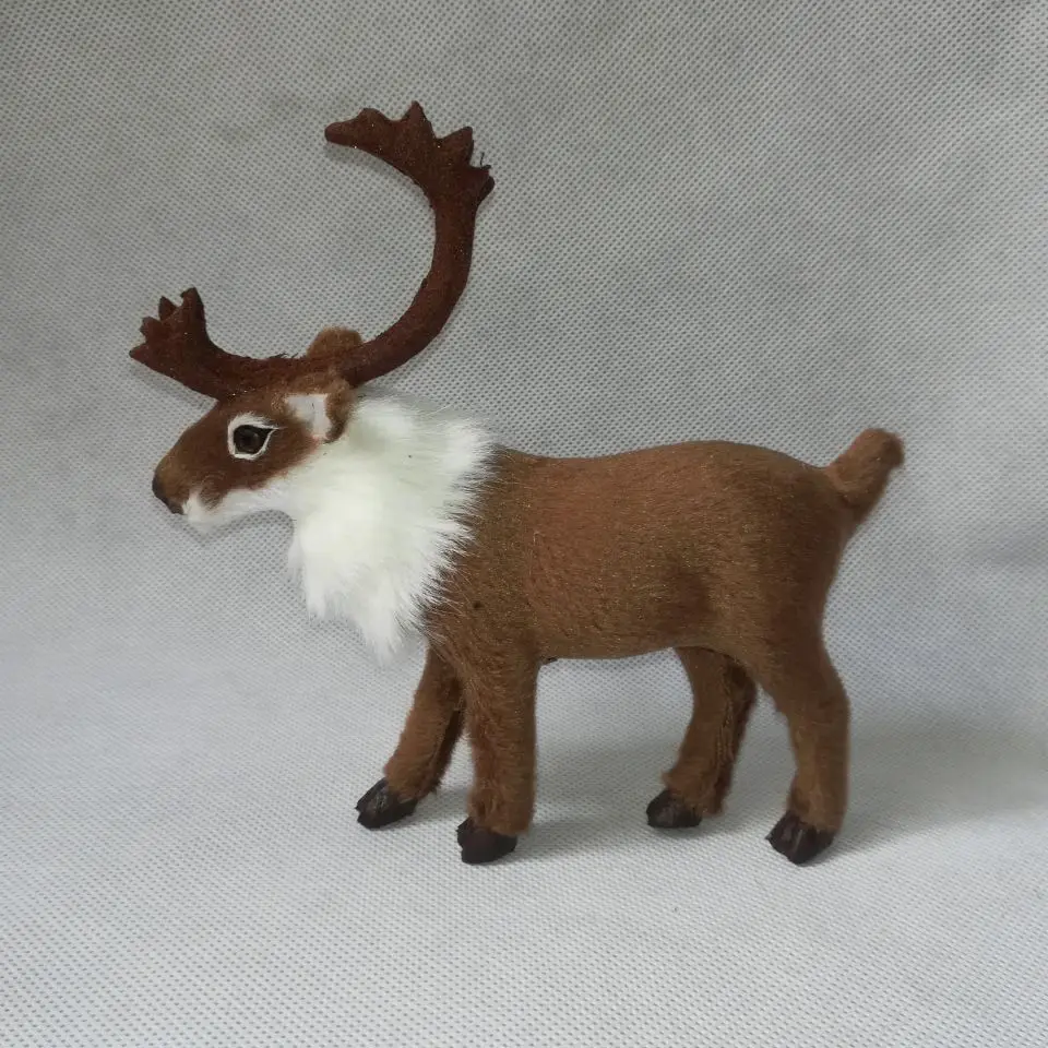 about 15x14cm real life toy brown deer hard model furs reindeer craft prop, home decoration gift h1387