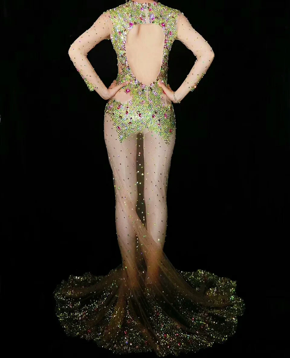 Платье с длинным шлейфом многоцветное платье кристаллами супер роскошные