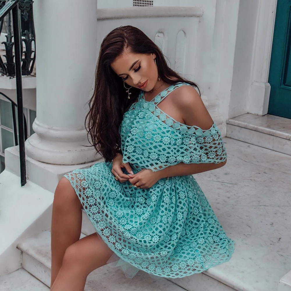 Модные женские туфли пикантные выдалбливают короткий рукав Небесно голубой 2018