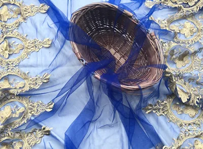 sapphire blue Золотая кружевная вышивка, Цветок пламени, Двусторонняя одежда, костюм, свадебная ткань, ширина 130 см, RS33 - Цвет: sapphire blue
