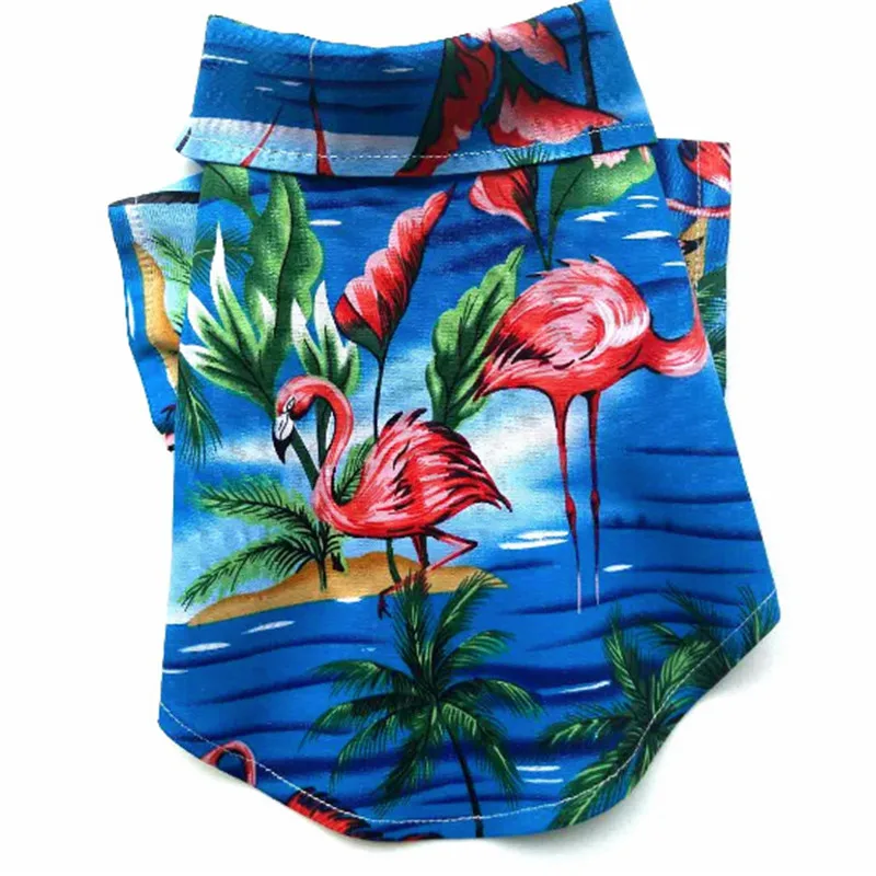 Гавайские рубашки для собак с принтом фламинго 100% дышащая хлопковая рубашка