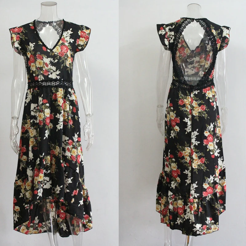 Женское платье с принтом Boho длинное Асимметричное Платье макси глубоким v