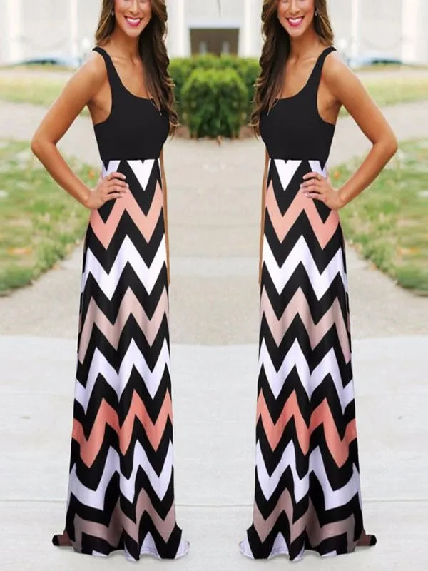 Женское платье в полоску длинное стиле бохо Пляжное летнее без рукавов макси