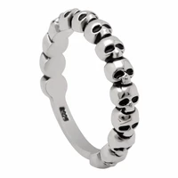 vintage cz evil skull ring jewelry silver color punk pave skeleton design round bands finger ring for men women retro party gift