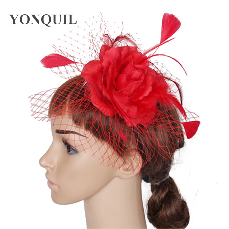 

Fashion Fabric Flower Hair Accessories Girls Feather Fascinator Floral Headbands Style Wedding Event Veils Hair Headdress SYF01