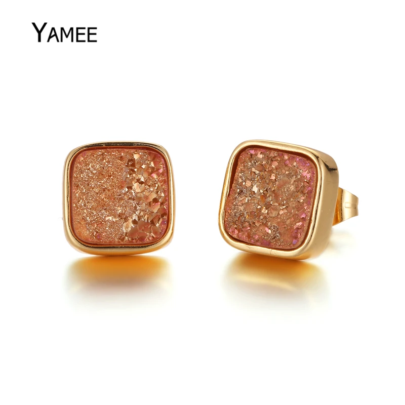 Горячее предложение! Распродажа! 10*10 мм квадратный тренд Druzy серьги гвоздики