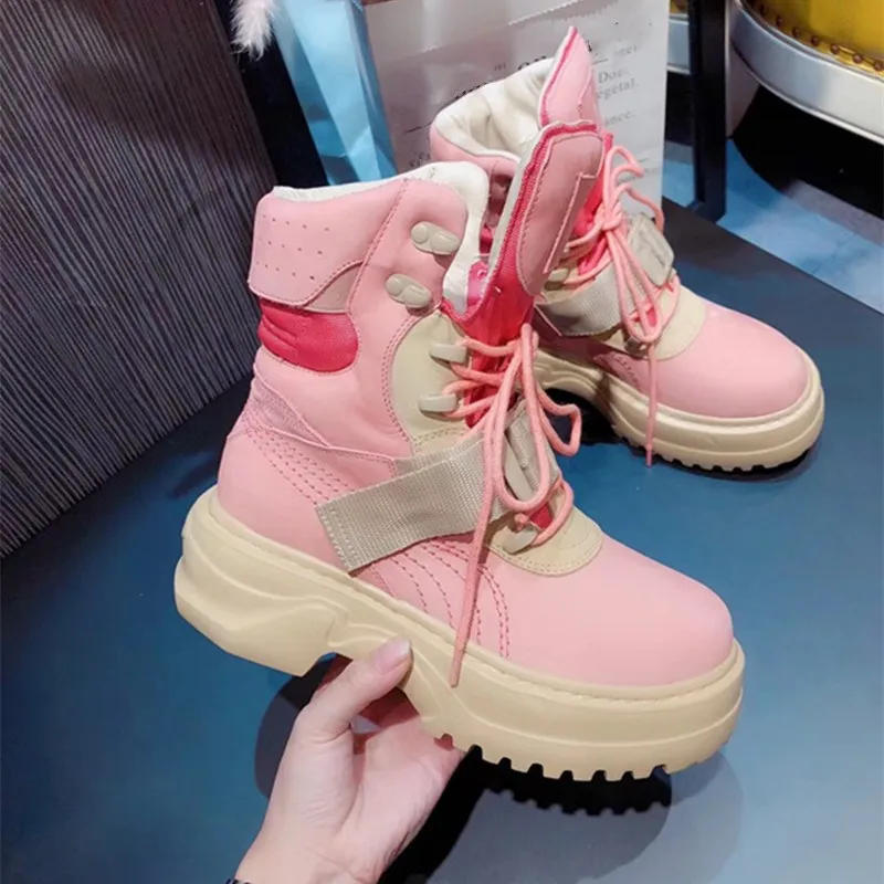2019 Spring and autumn models high-top platform shoes leather breathable fashion student casual women's wild ankle boots | Обувь