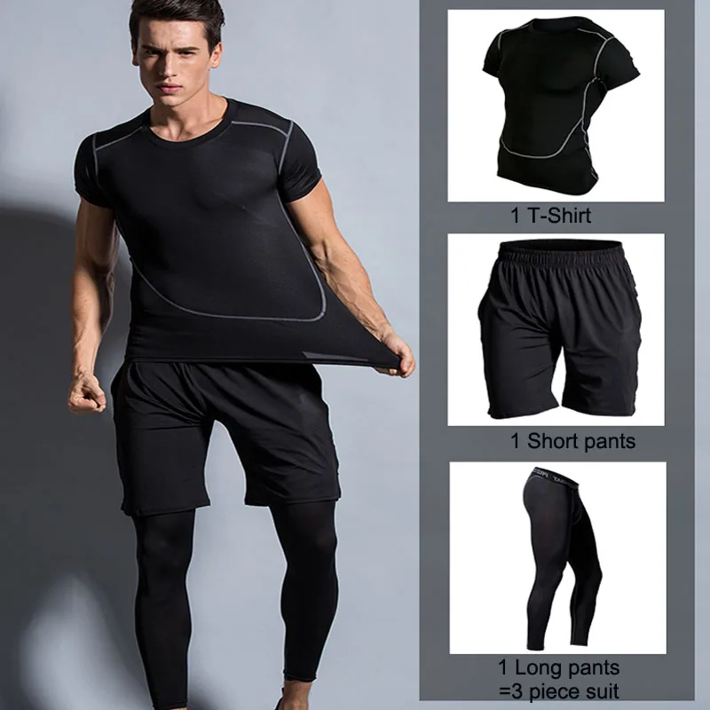 Тренировочные костюмы 3 шт. мужские спортивные трико для бега фитнеса тренировок