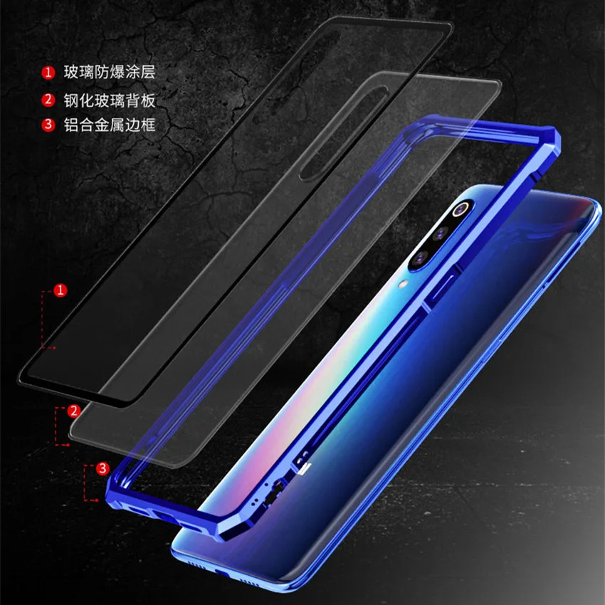 Роскошный бронированный чехол для Xiaomi Mi 9 металлический бампер стеклянный mi9