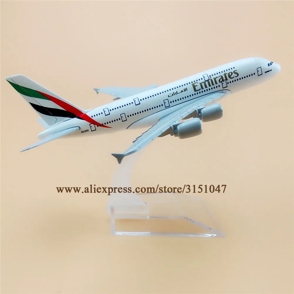 Модель самолета Air Emirates A380 Airlines Airbus 380 Airways 16 см модель из сплава металла с