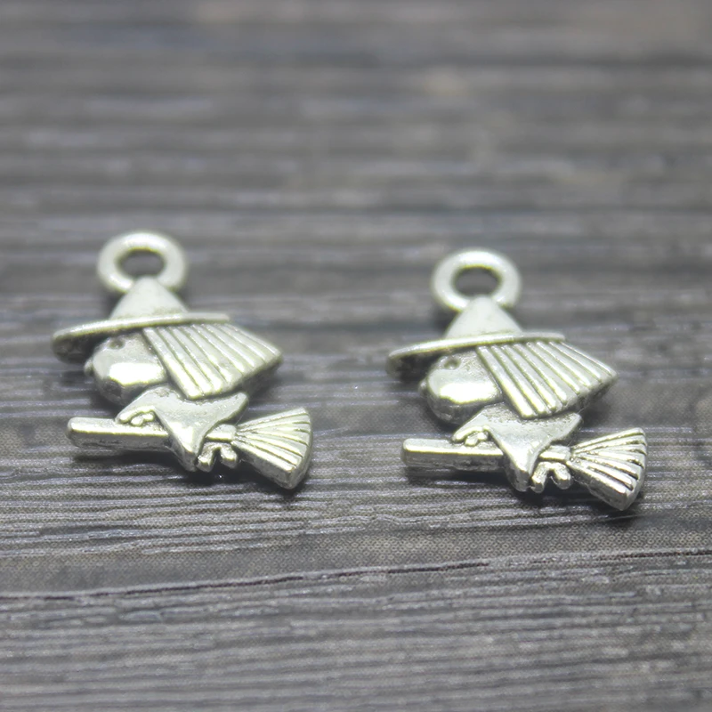 50 шт.-15x10 мм Античные тибетские серебряные подвески для Хэллоуина Подвески ведьмы
