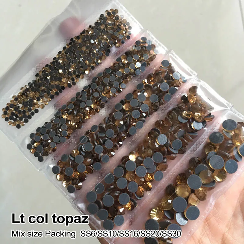 Lt col topaz Новая упаковка, смешанный размер, стразы, кристалл AB 1200 шт./лот, стразы для горячей фиксации, для изготовления сумок, одежды, обуви - Цвет: Lt col topaz