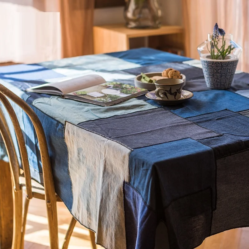 Новинка распродажа джинсовая скатерть в средиземноморском стиле синий цвет 100%