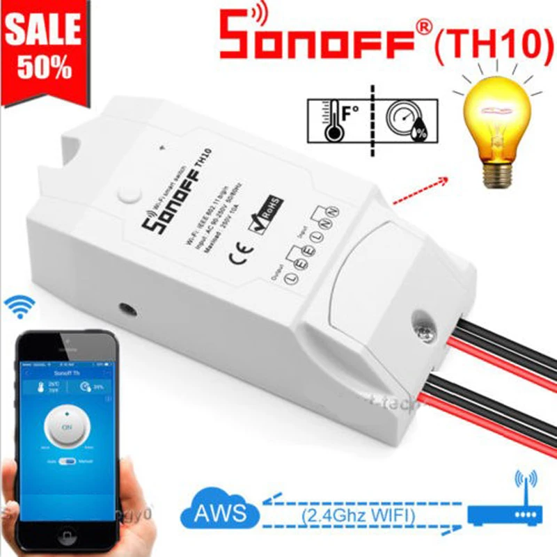 Умный переключатель Sonoff TH 10A/16A Wi Fi контроллер с датчиком температуры и
