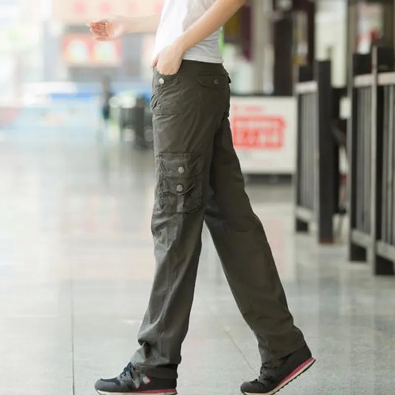 Pantalon Femme, весна, женские прямые свободные джинсовые комбинезоны, брюки для девушек, для тренировок, с несколькими карманами, штаны-Карго