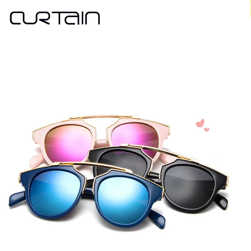 Curtain Okulary 2019 New Fashion Cat Eye Sunglasses For Kids Girls Boys Cute Metal Frame Sun Glasses Children UV400 Gafas De Sol |