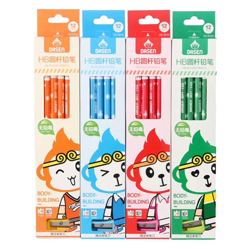12pcs/set HB Triangle lever wooden standard pencils paper box package school student writing stationery TW647 | Канцтовары для