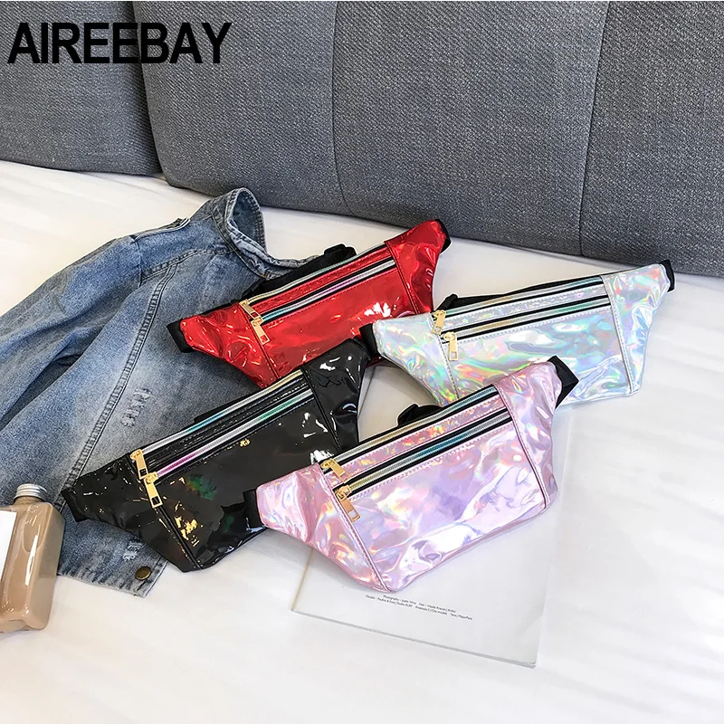 Поясная Сумка AIREEBAY Женская мини-сумка серебристая поясная сумка голографические