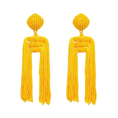 yellow JUJIA 6 цветов Модная бижутерия Женская веревочная цепочка с кисточкой Винтажные серьги ZA - Окраска металла: yellow