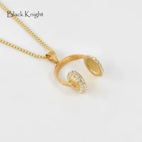 black knight hip hop gold color earphone pendant necklace bling bling rapper fashion jewelry music headphone necklace blkn0744