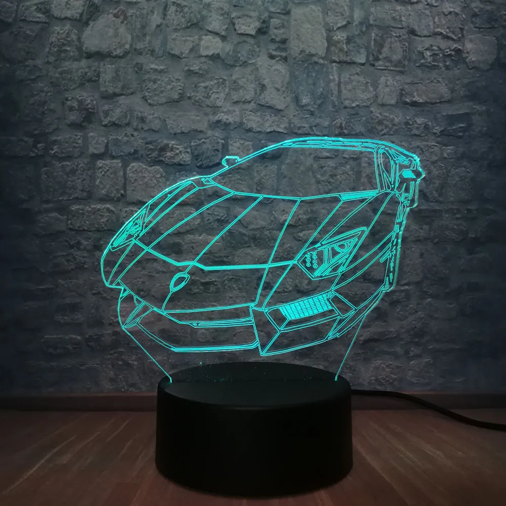 Гоночный автомобиль 3D светодиодный светильник Luminarias USB многоцветный атмосферный
