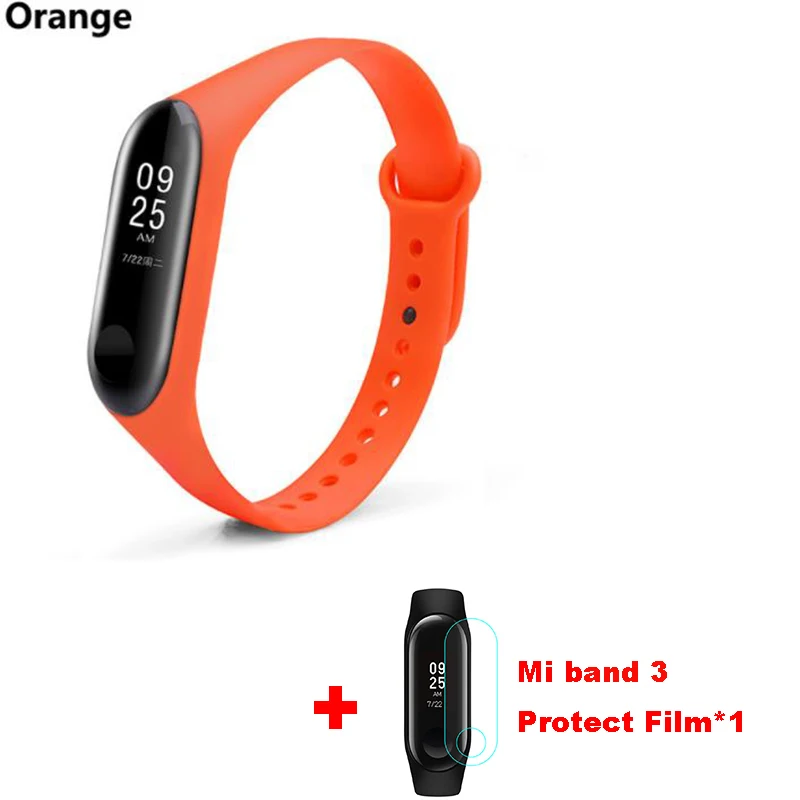 Orange Mi band 3 силиконовый ремешок на запястье для оригинального Xiaomi mi Band 3 mi 3 умный сменный ремешок на запястье mi band 3 с защитой экрана - Цвет: Orange