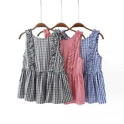 Летние повседневные топы милые плиссированные пуговицы для рубашки без рукавов