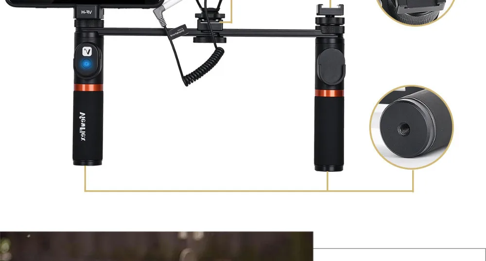 CoMica смартфон Grip Rig комплекты микрофона селфи-палка светодиодный светильник двойные ручки Стабилизатор для камеры Gopro видео вещания