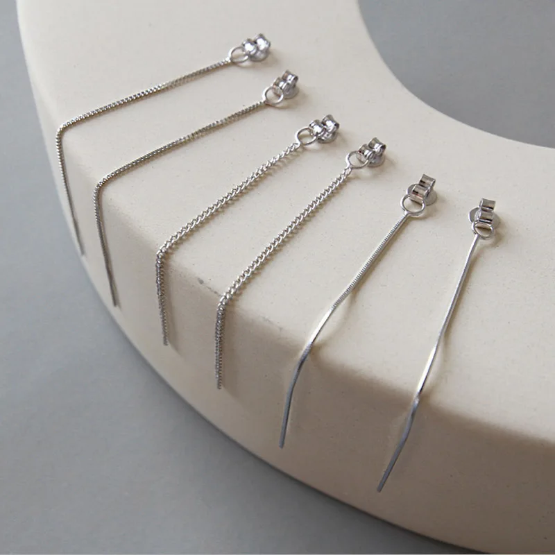 New Simple Punk Geometric 925 Sterling Silver Chain Tassels Ear Jewelry Drop Earrings Vintage Long Earring | Украшения и