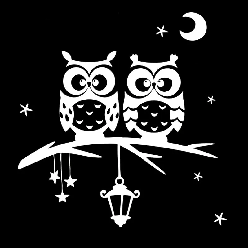 Модная Сова сидя на дереве ночь винил черный/серебристый для Авто/бампер/окно