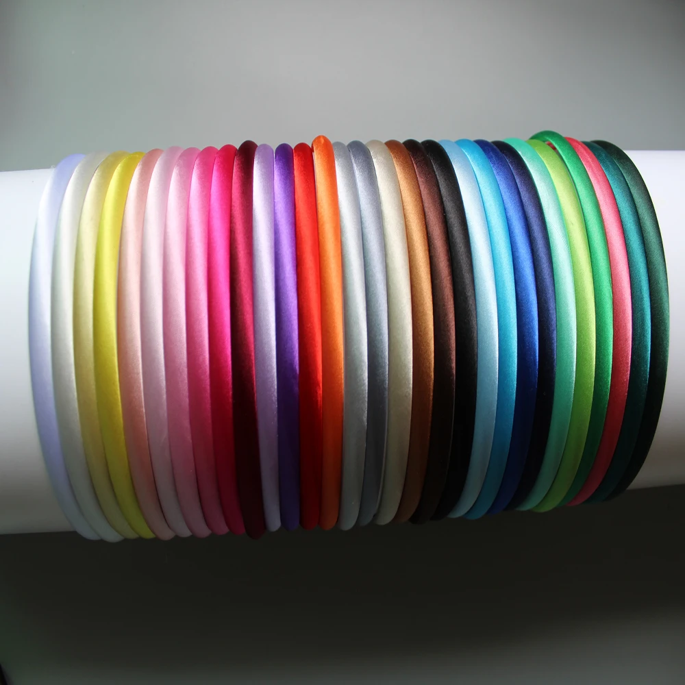 60pcs/lot 10mm Plain Solid Color Satin Covered Resin Hairbands,Ribbon Covered Adult Kids Headbands girl Headband Free Shipping