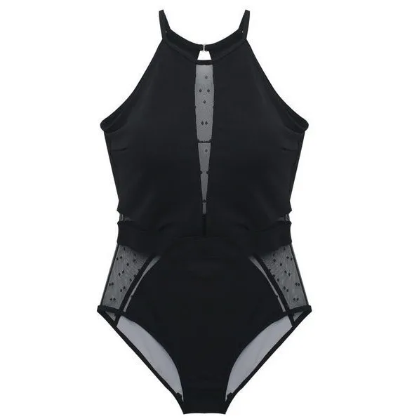 В Корейском стиле однотонные черный белый цвет кружева Одна деталь купальник 2019