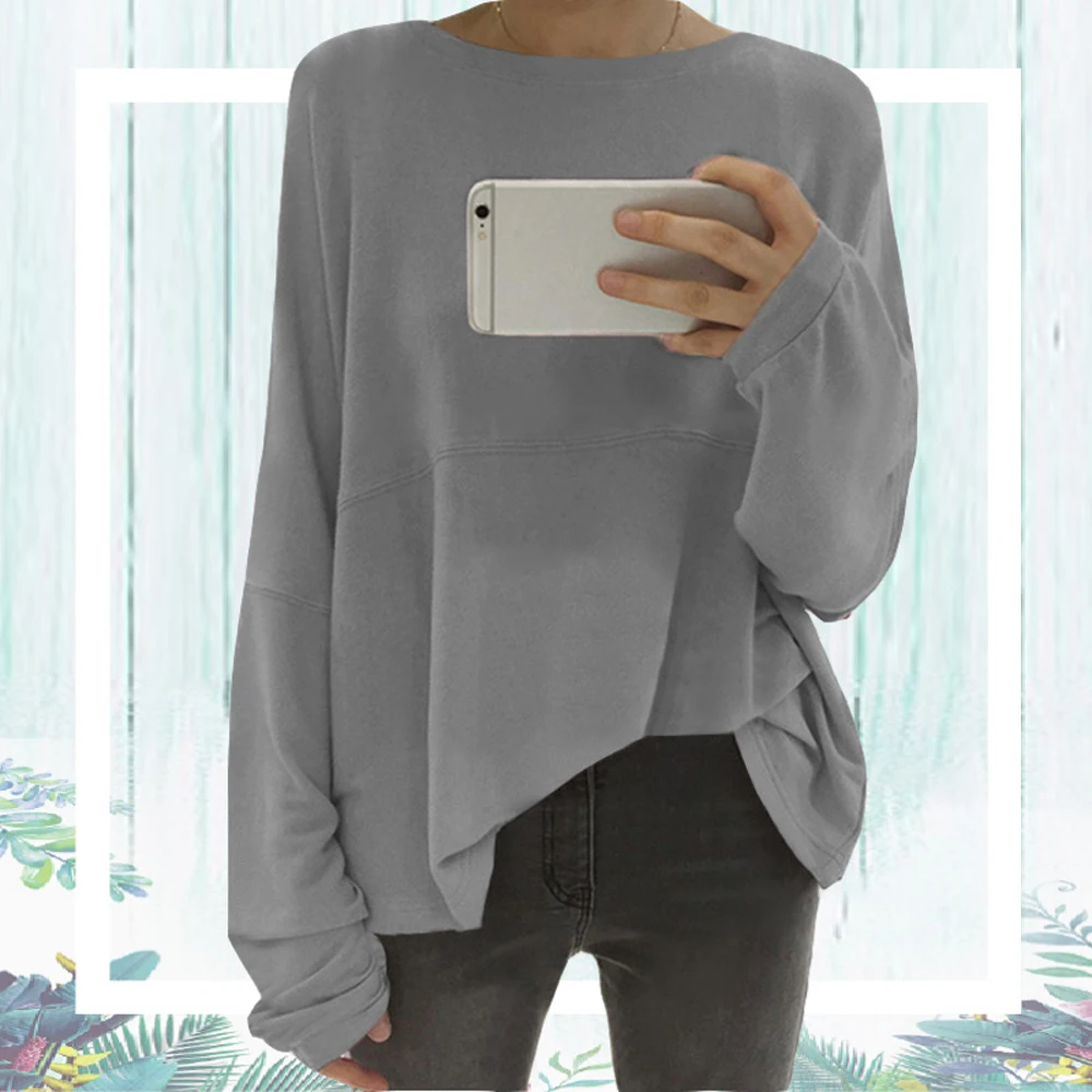2018 Oversized Loose Lazy Pullover Tops Women Autumn Long Sleeve O Neck Asymmetrical Femme Pull Jumpers plus size 5XL WDC1554 | Женская