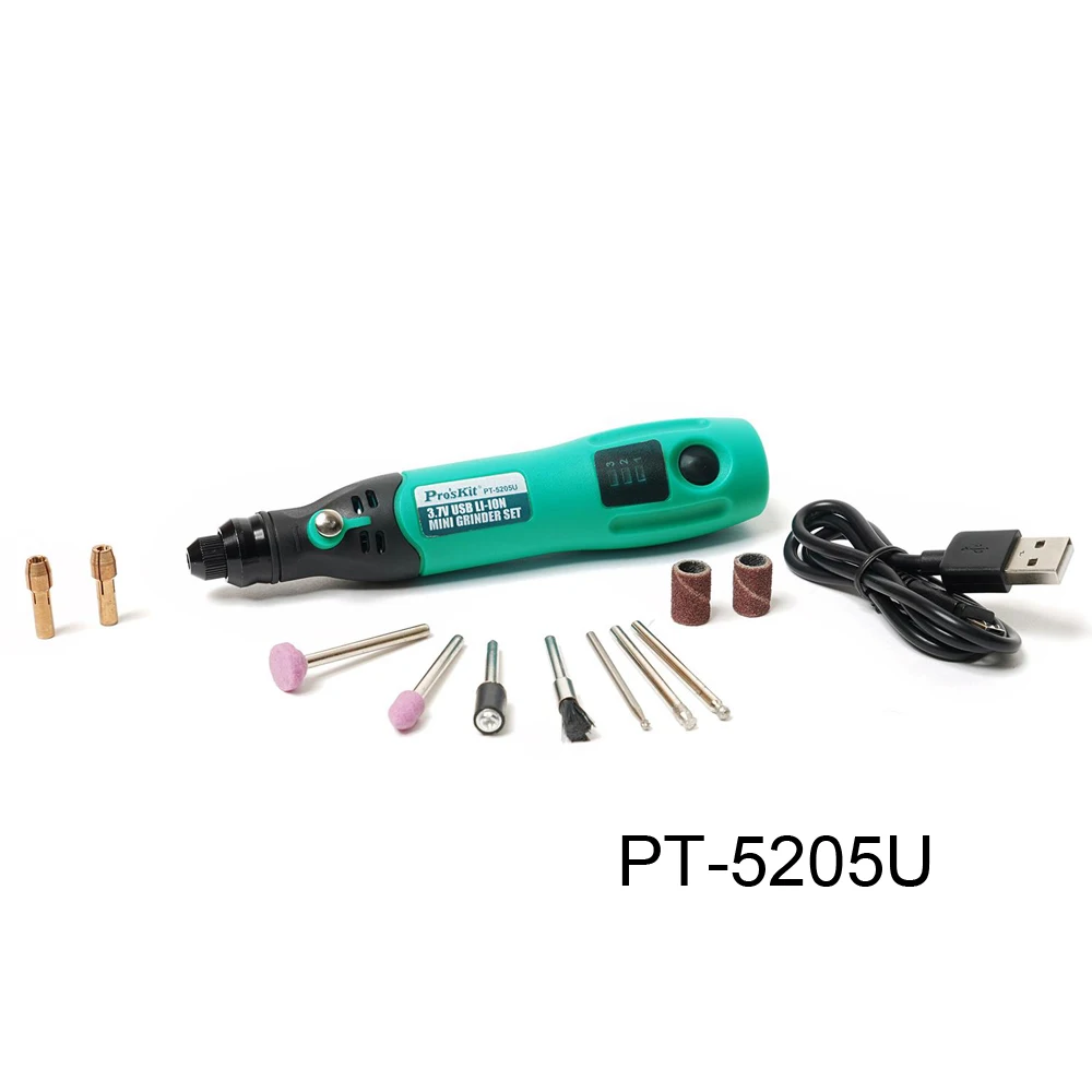 Pro'sKit PT-5205U 3,7 в usb зарядка электрическая шлифовальная машина Набор Мини электрическая дрель шуруповерт гравер для шлифовки фрезерования полировки