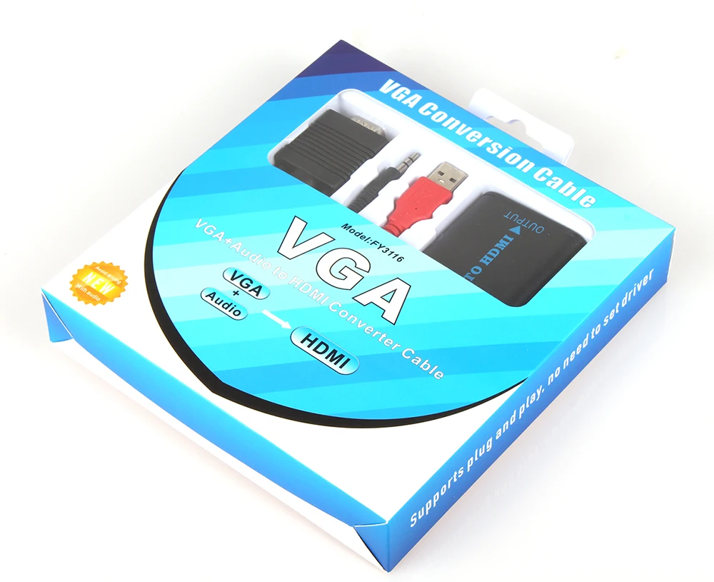 HOTNOW преобразователь из VGA в hdmi + аудио конвертер Кабель vga2hdmi адаптер для hdtv pc|vga to|vga