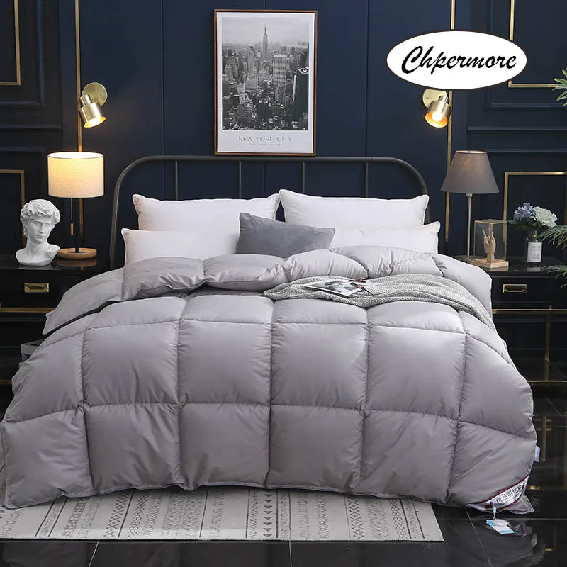 gray Chpermore 95% белое перо бархатное лоскутное одеяло одеяла утолщенные зимние одеяла хлопок покрывало король королева Твин Полный размер - Цвет: gray