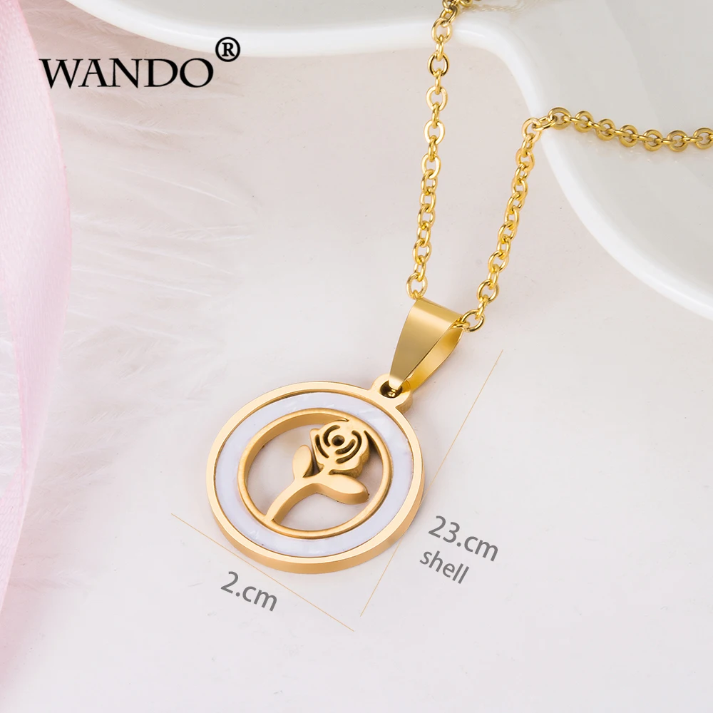 WANDO Fashion beautiful rose stainless steel non-fading gold color amulet energy pendant women birthday party gift P18 | Украшения и