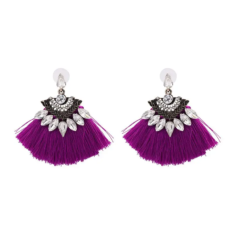 

JURAN Rope Fringing Earrings For Women 2021 New Hot Simple Crystal Maxi Boho Big pendientes Tassel Stud Earring Jewelry brincos