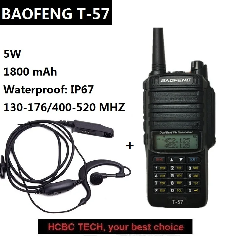 add headset BAOFENG T-57 водонепроницаемый IP67 10 км портативная рация Профессиональный UHF VHF двойной PTT портативный CB радиостанции UV-9R BAOFENG T57 - Цвет: add headset