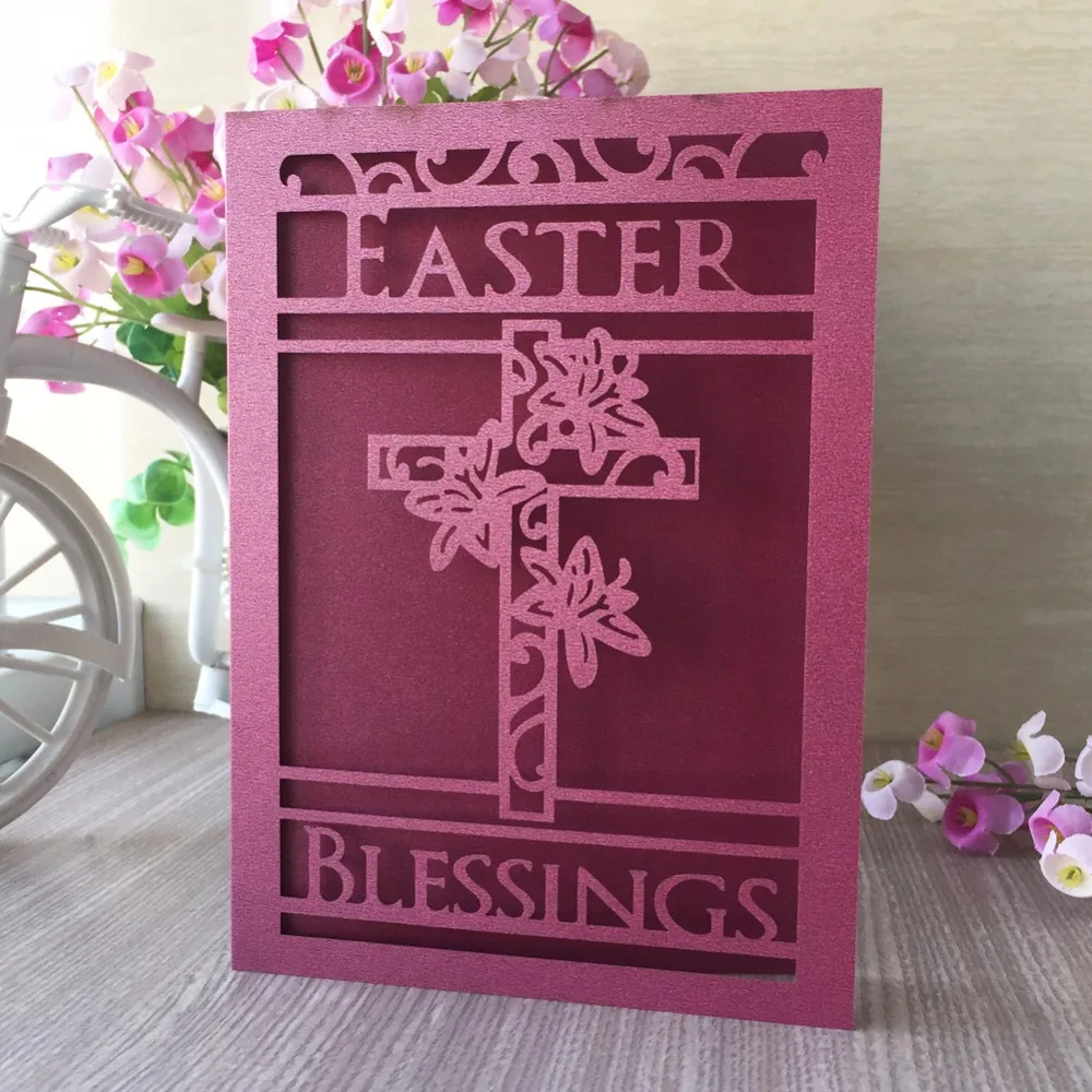 

50pcs Cross Design Laser Cut Blessing Card Best Wishes Card Easter Celebration Event&Party Supplies Gift Card
