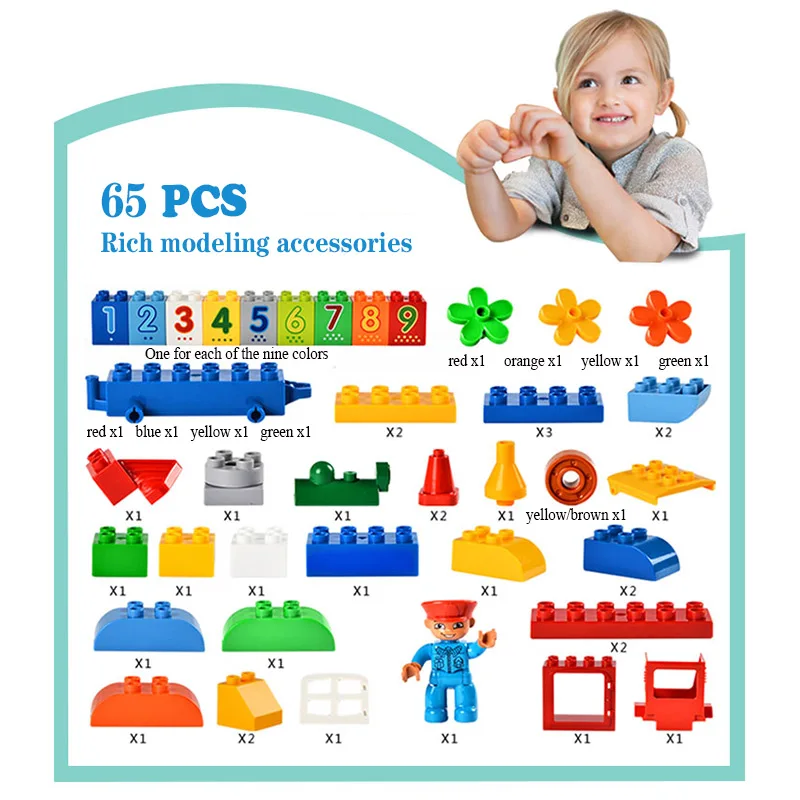

65pcs large particles box Numbers Train Building Blocks Bricks Educational Baby City Toys Compatible With DuploingLY