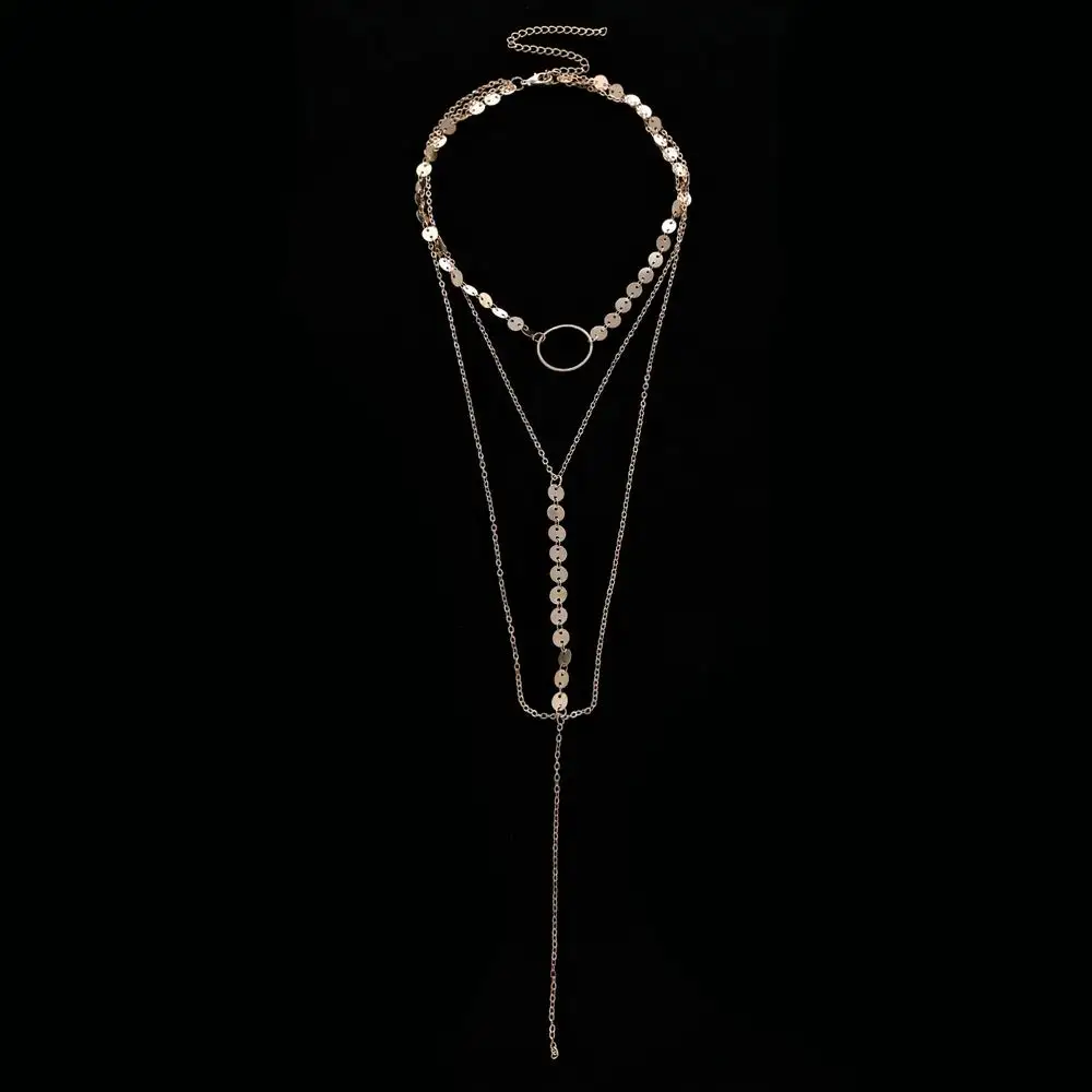 Многослойное Сексуальное Тонкое ожерелье с блестками женское длинной цепочкой |
